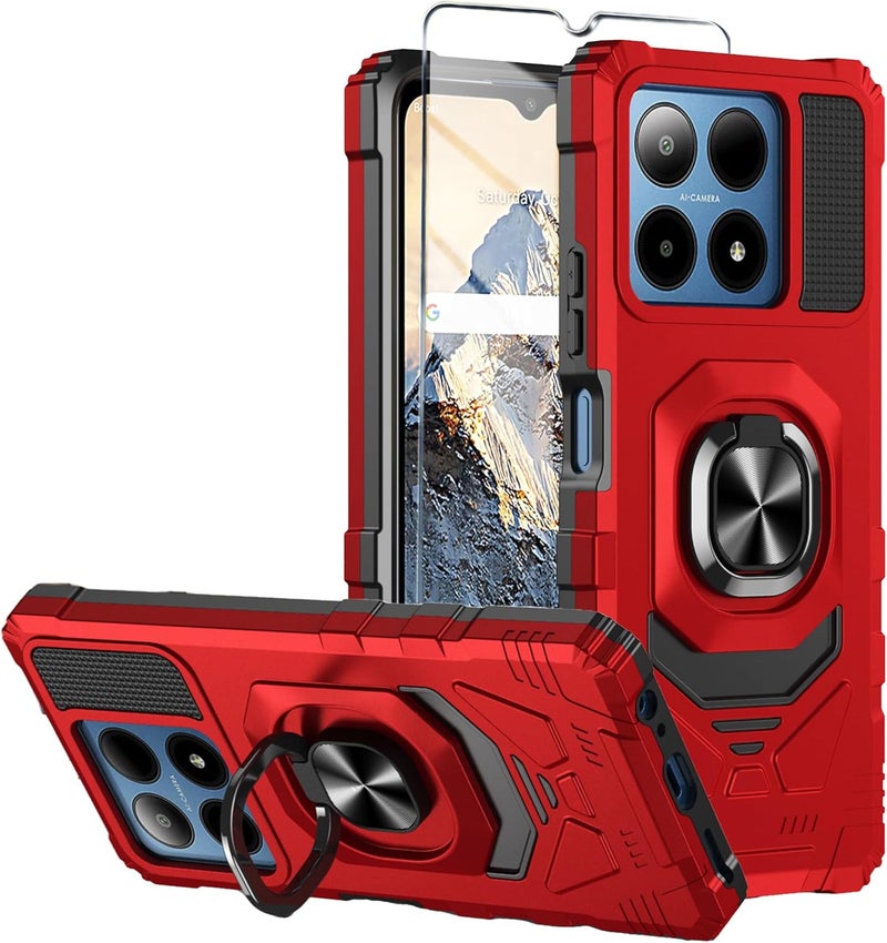 Mocotto for Boost Summit 5G Phone Case with Tempered Glass Screen Protector,Military Grade Heavy Duty Shockproof Protective Cover,with Ring Kickstand (Boost Summit 5G,Red) - Image 1